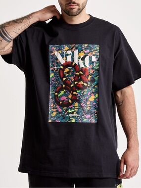 Nike Black Graphic Tee with Colorful Snake Print